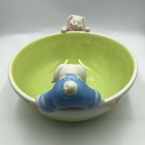 Blossoms & Blooms Ceramic Easter Bunny Rabbit Serving Centerpiece Bowl Holiday - Picture 5 of 10